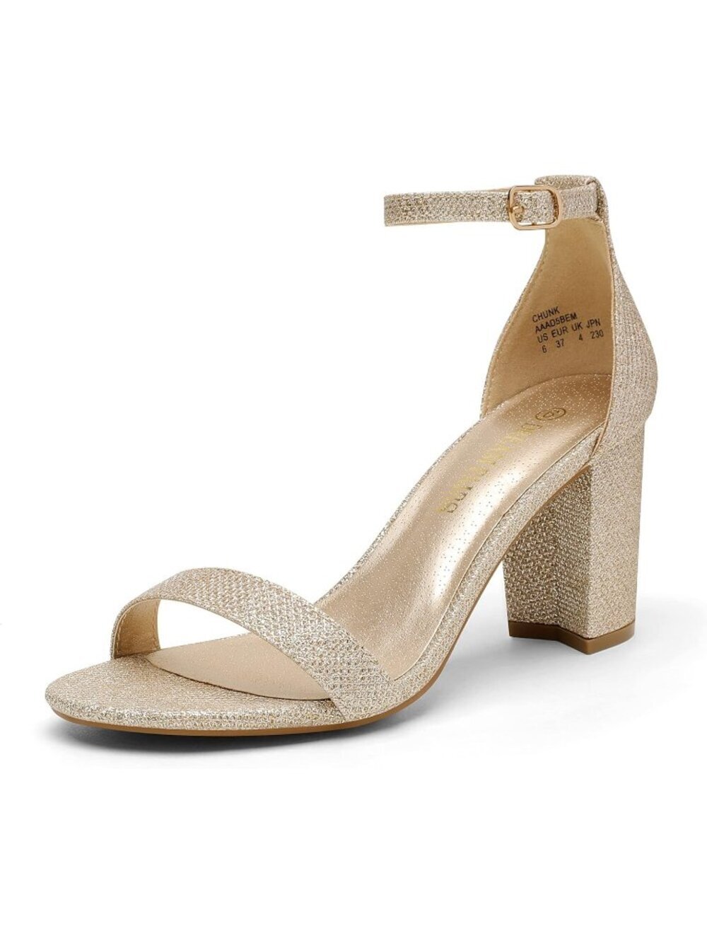 DREAM PAIRS Women's Gold Glitter Chunk Low Heel Pump Adjustable Buckle Sandals